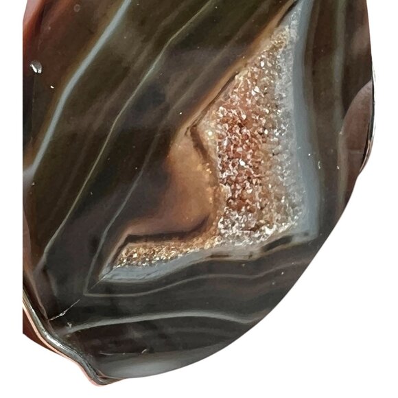 Banded Agate Pendant With Druzy Center Wire Wrapped Handmade Large - Picture 9 of 12